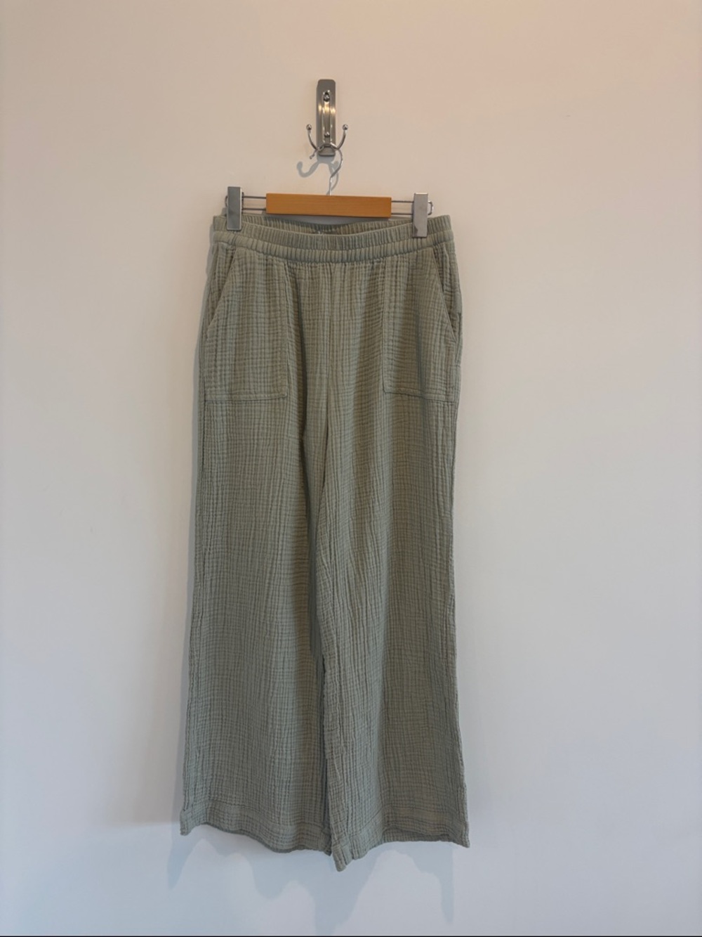 Natural Reflections Sage Green Elastic-Waist Gauze Pants 100% Cotton